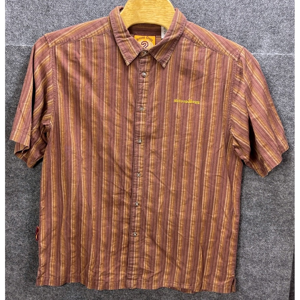 Snoop Dogg Clothing Co. Striped Button Up Short Sleeve‎ Casual Vintage Shirt XL